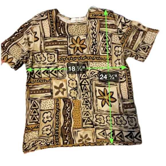 Vintage 90s Cathy Daniels Brown Patterned Round Neck Short Sleeve Top Sz M - Picture 5 of 6